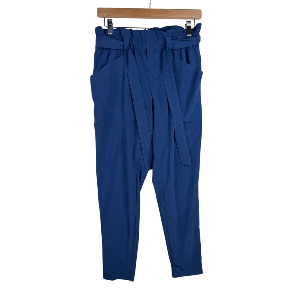 Athleta Skyline Pants II Belted Cropped Paperbag High Rise Size 0 Blue Womens